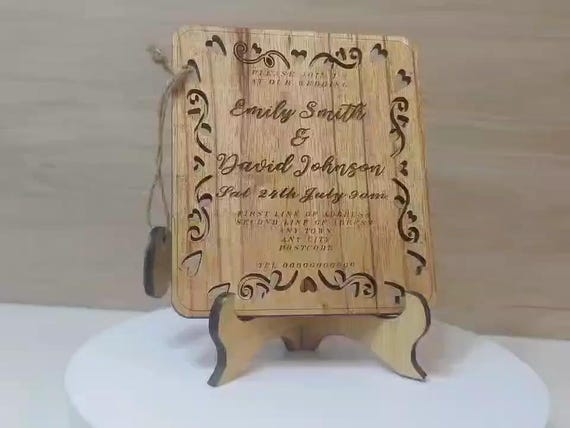 Custom made personalised real wood plaque card laser cut carved engraved wedding invitation birthday anniversary Christmas Mother’s Day