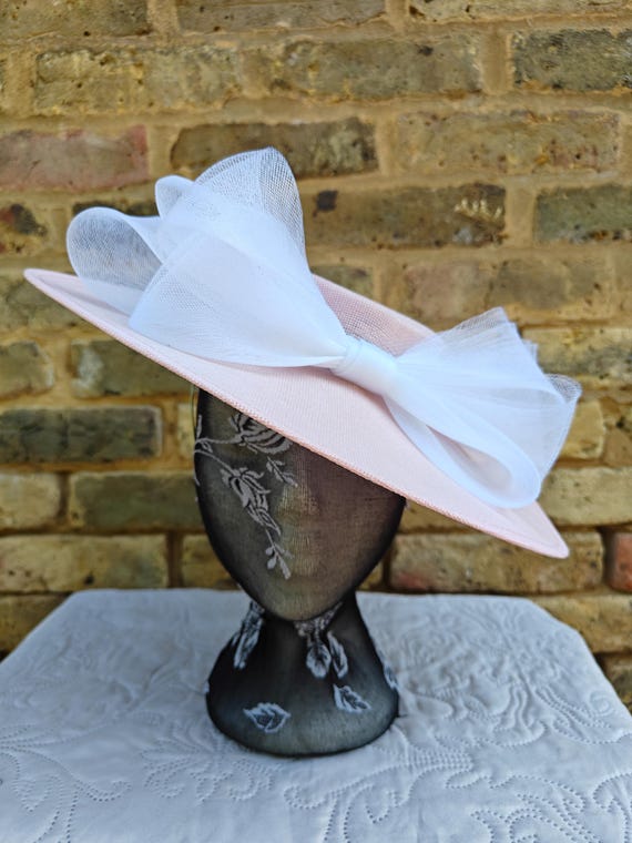 pink white large fascinator millinery burlesque wedding hat headband party race cosplay handmade Kentucky Derby Royal Ascot