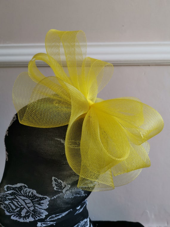 yellow feather fascinator millinery burlesque headband wedding hat hair piece