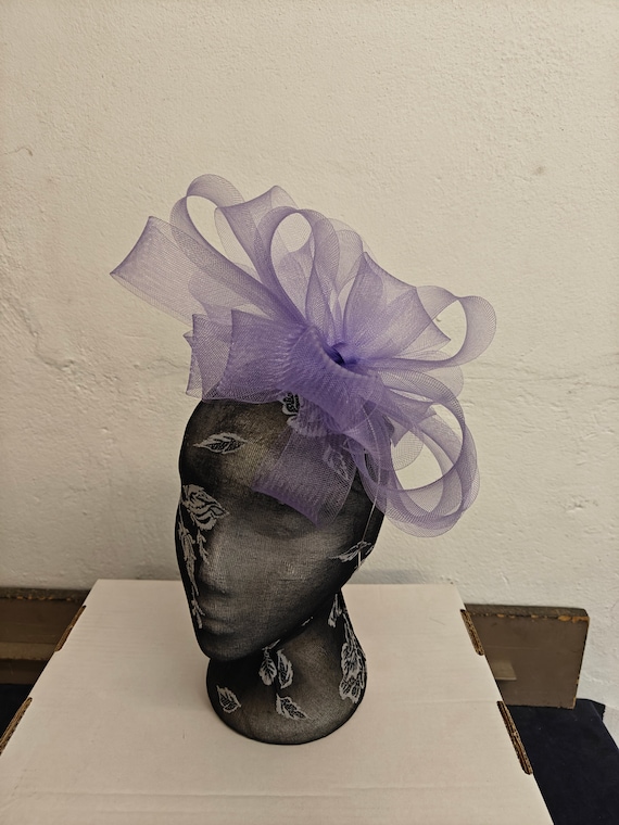 lilac light purple crin fascinator millinery burlesque headband wedding hat hair piece