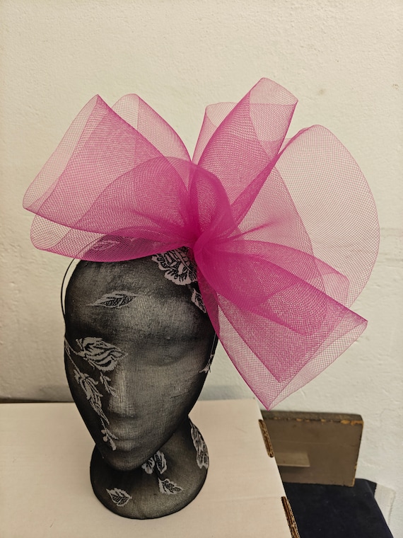 hot dark cerise pink crin fascinator millinery burlesque headband wedding hat hair piece