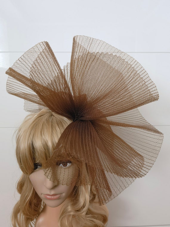 chocolate brown  crin fascinator millinery burlesque headband wedding hat hair piece