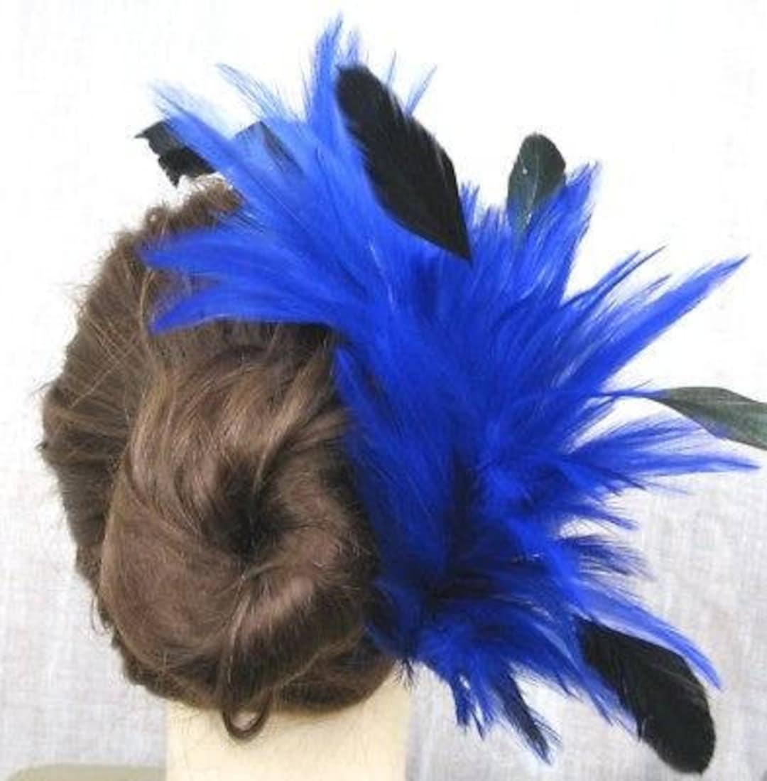 Blue Black Feather Comb Fascinator Millinery Burlesque Hair Etsy