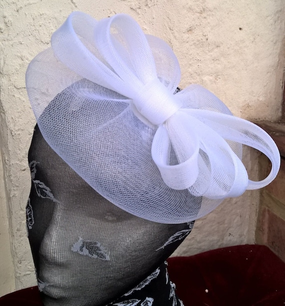 white fascinator millinery burlesque headband wedding hat hair piece