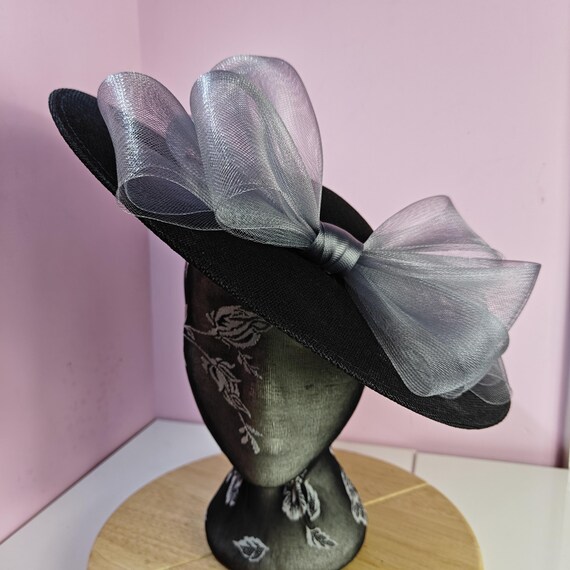 black grey large fascinator millinery burlesque wedding hat headband party race cosplay handmade Kentucky Derby Royal Ascot