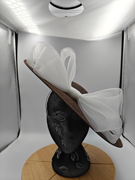 brown white large fascinator millinery burlesque wedding hat headband party race cosplay handmade Kentucky Derby Royal Ascot