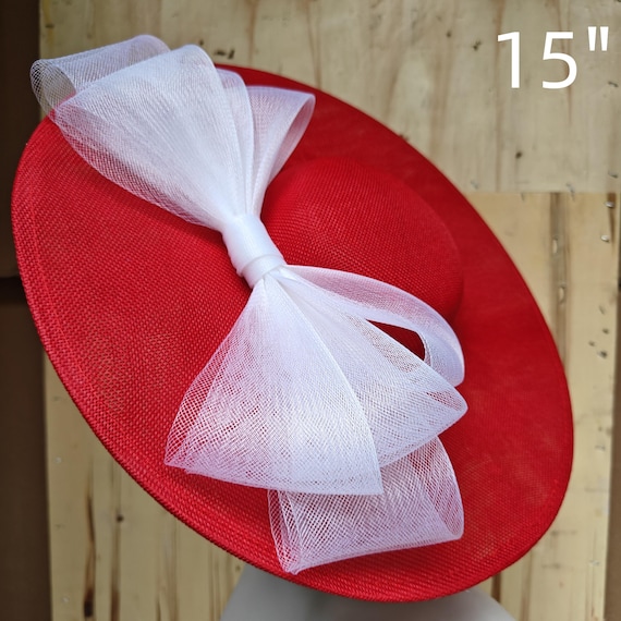 red white fascinator millinery burlesque hatinator wedding hat headband party race derby ascot cosplay handmade wide brim big large
