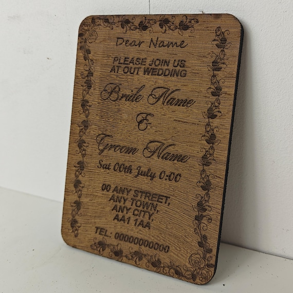 Custom made personalised real hard solid wenge wood laser engraving plaque card wedding invitation valentine anniversary Christmas gift