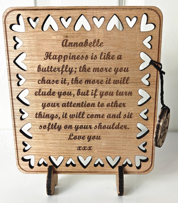 Custom made personalised wood plaque card laser cut carved engraved wedding invitation birthday anniversary Christmas Mother’s Day stand