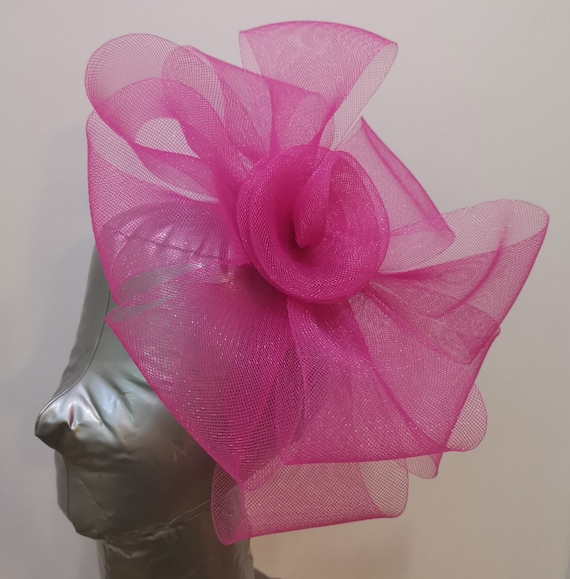 hot pink feather fascinator millinery burlesque headband wedding hat hair piece
