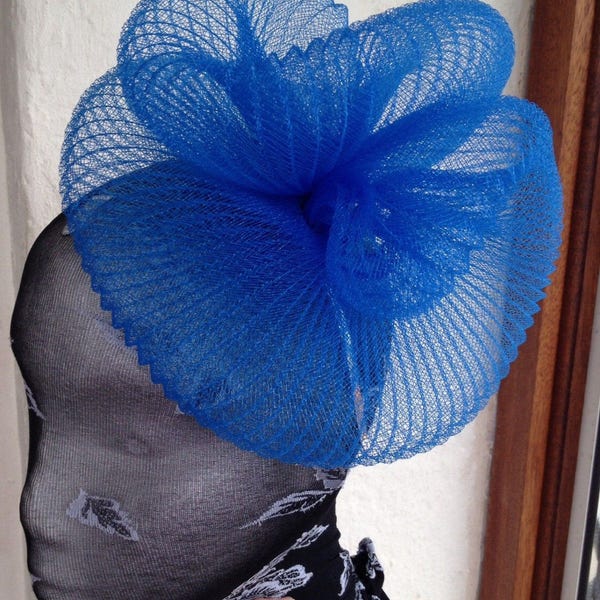 blue feather fascinator millinery burlesque headband wedding hat hair piece