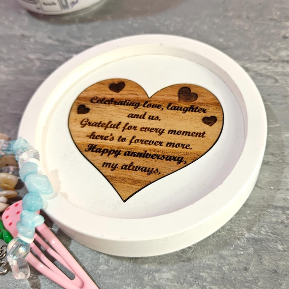 Custom hand made personalised bespoke real hard solid wood laser cut engraving plaster gypsum casting jewellery ring trinket key tray dish