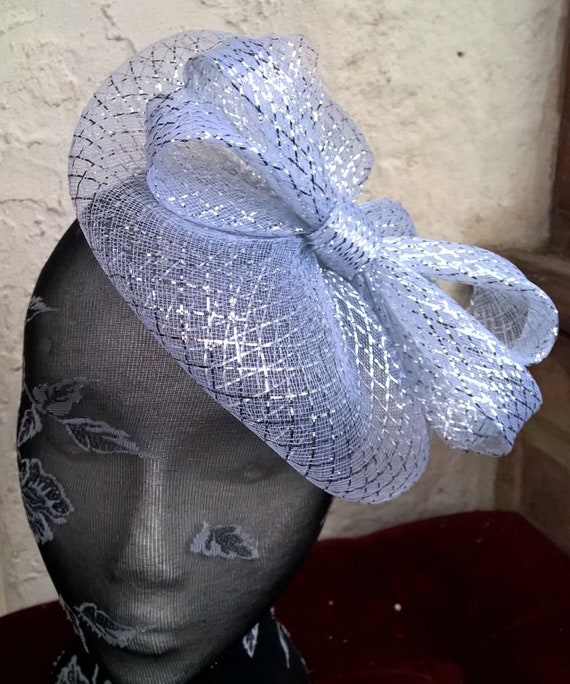 silver feather fascinator millinery burlesque headband wedding hat hair piece
