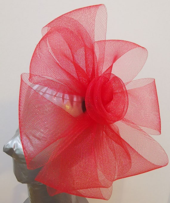 red feather fascinator millinery burlesque headband wedding hat hair piece
