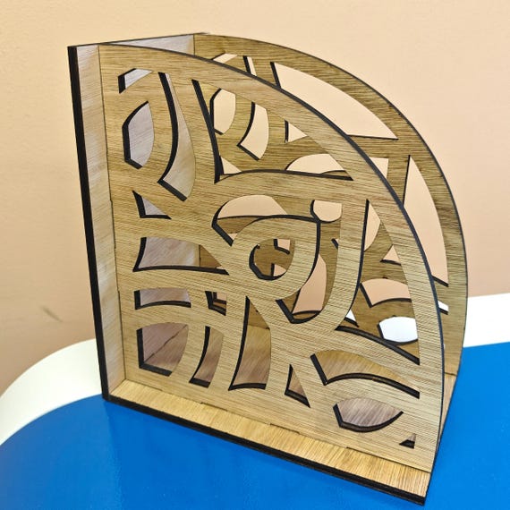 wood flower hollow pattern file book stand bookends bookend stopper folder holder storage laser cut box design shelf home office gift