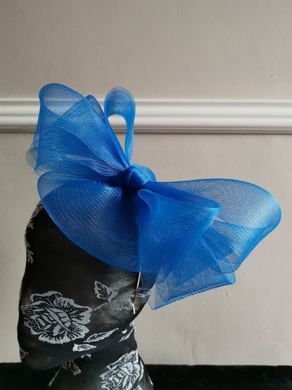 blue crin fascinator millinery burlesque headband wedding hat hair piece
