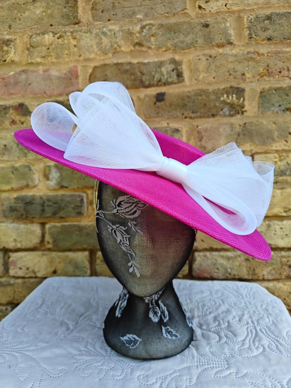 pink white large fascinator millinery burlesque wedding hat headband party race cosplay handmade Kentucky Derby Royal Ascot