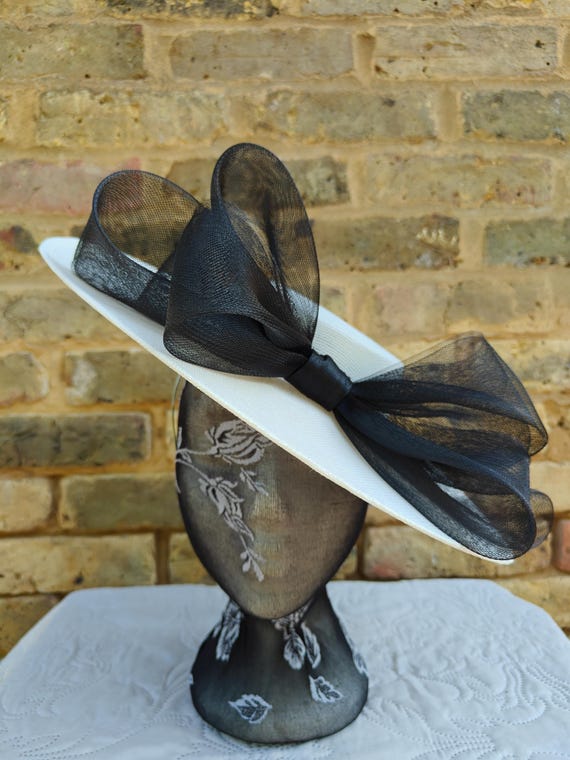 ivory black large fascinator millinery burlesque wedding hat headband party race cosplay handmade Kentucky Derby Royal Ascot