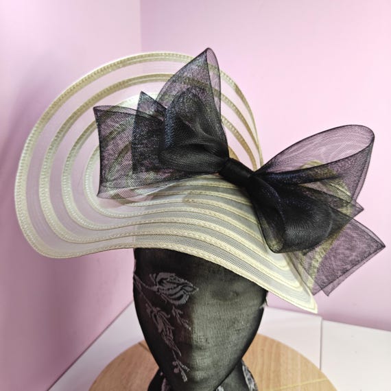 ivory cream black large fascinator millinery burlesque wedding hat headband party race cosplay handmade Kentucky Derby Royal Ascot
