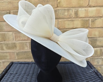 ivory cream large fascinator millinery disc wedding hat headband party race cosplay handmade Kentucky Derby Royal Ascot