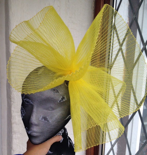 yellow feather fascinator millinery burlesque headband wedding hat hair piece