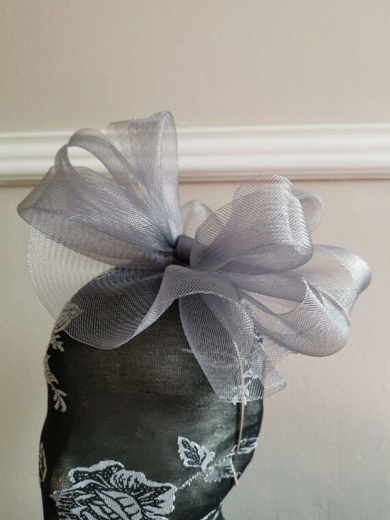 grey crin fascinator millinery burlesque headband wedding hat hair piece