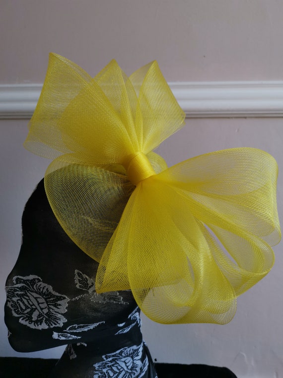yellow feather fascinator millinery burlesque headband wedding hat hair piece