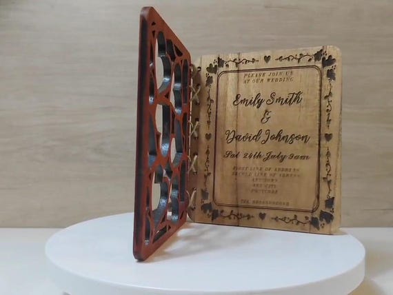 Custom made personalised real wood plaque card laser cut carved engraved wedding invitation birthday anniversary Christmas Mother’s Day
