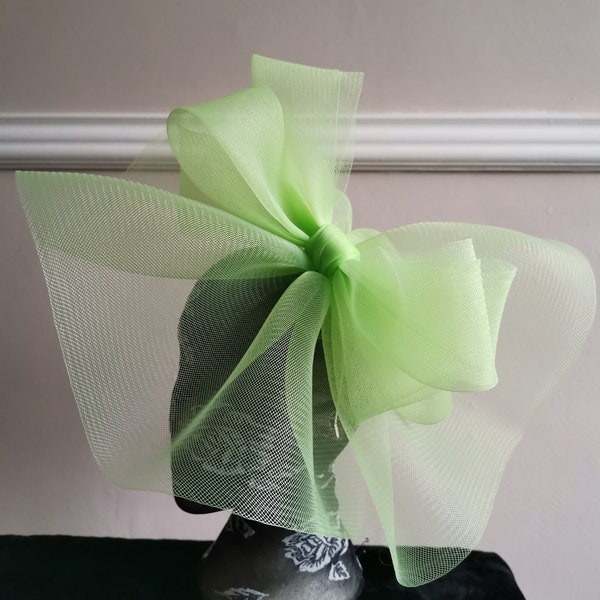 light pale apple green feather fascinator millinery burlesque headband wedding hat hair piece