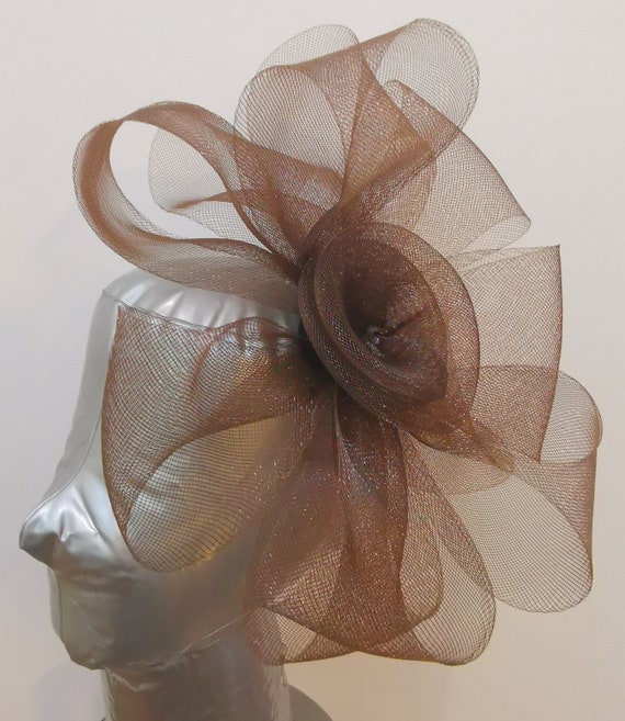 brown feather fascinator millinery burlesque headband wedding hat hair piece