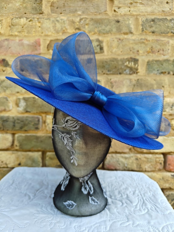 royal blue large fascinator millinery burlesque wedding hat headband party race cosplay handmade Kentucky Derby Royal Ascot