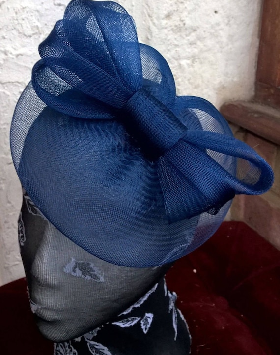 navy blue feather fascinator millinery burlesque headband wedding hat hair piece