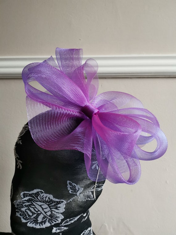 purple crin fascinator millinery burlesque headband wedding hat hair piece