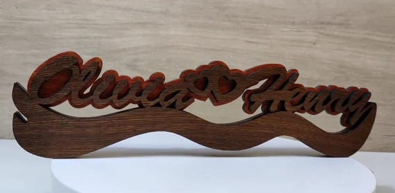 solid wood personalized name love heart letter word sign logo stand plaque personalised gift present wedding valentine anniversary laser cut