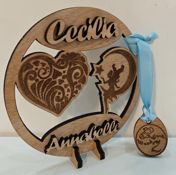 Personalised custom made laser cut engraved wood name word desk table stand free standing wall plaque birthday card sign logo design service