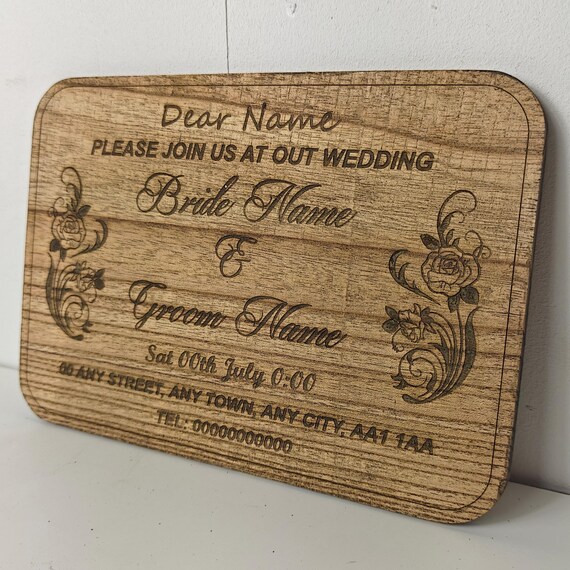 Custom made personalised real hard solid chinaberry wood laser engraving plaque card wedding invitation valentine anniversary Christmas gift