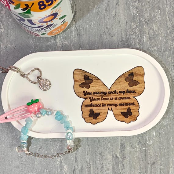 Custom hand made personalised bespoke real hard solid wood laser cut engraving plaster gypsum casting jewellery ring trinket key tray dish