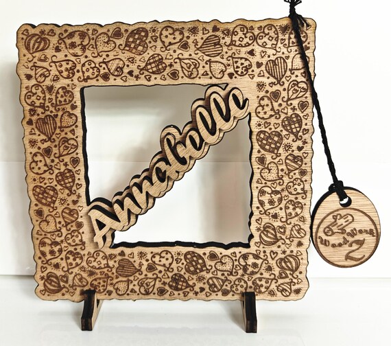 Personalised bespoke laser cut engrave wood name word desk table stand free standing wall door plaque birthday card sign logo design service