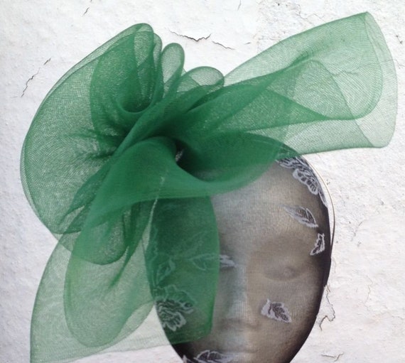 green feather fascinator millinery burlesque headband wedding hat hair piece