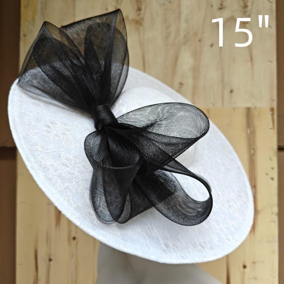 white black lace fascinator millinery burlesque hatinator wedding hat headband party race derby ascot cosplay handmade wide brim big large