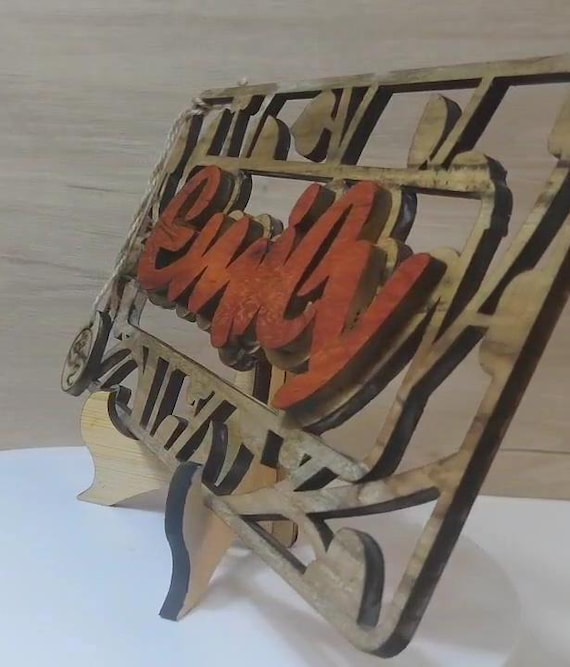 Custom made personalised real solid wood name plate table stand plaque laser cut carved logo sign office wedding birthday gift present