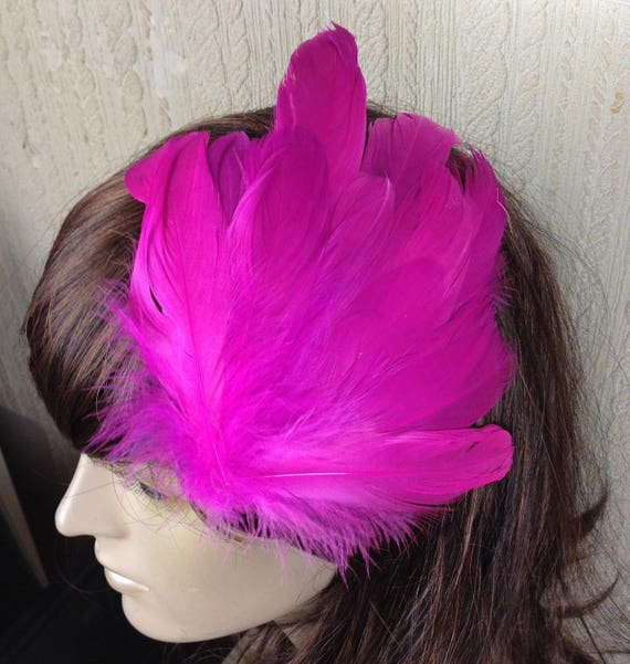 handmade hot pink feather fascinator millinery burlesque hair clip hen party wedding bridal ascot race fancy dress British