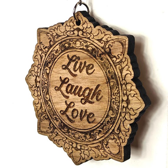 personalised custom made bespoke solid hard wood key chain keyring fridge magnet Victorian vintage style pattern laser cut engraved design