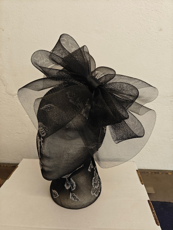 black crin fascinator millinery burlesque headband wedding hat hair piece