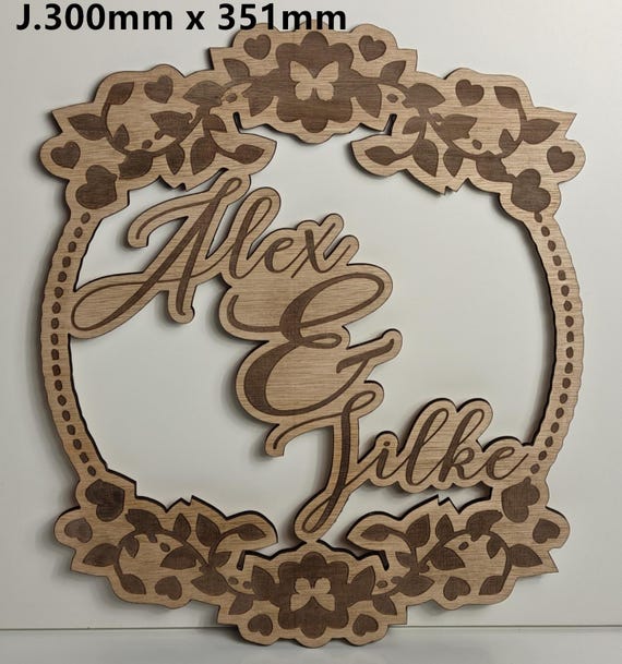 custom made personalised bespoke laser cut engraved wood picture photo name word wall door plaque letter number sign logo design wedding