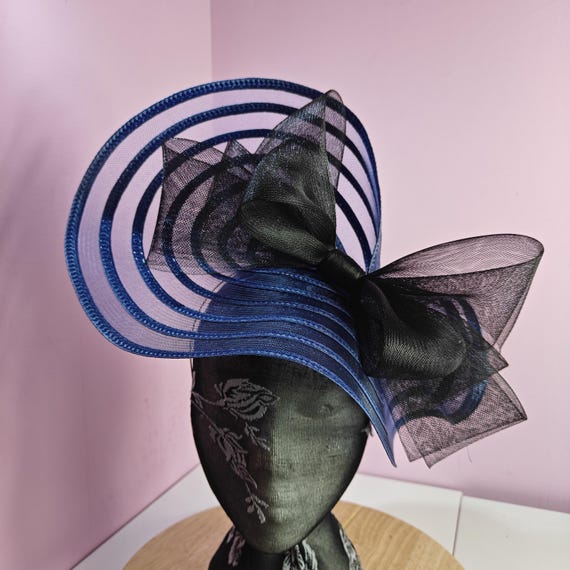 blue black large fascinator millinery burlesque wedding hat headband party race cosplay handmade Kentucky Derby Royal Ascot