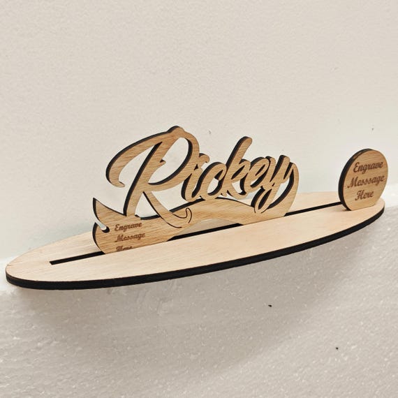Personalised custom made laser cut engraved wood wooden letter name word number desk table stand plaque sign logo design office home wedding