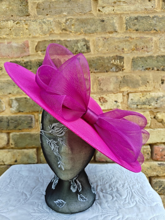 dark pink large fascinator millinery burlesque wedding hat headband party race cosplay handmade Kentucky Derby Royal Ascot
