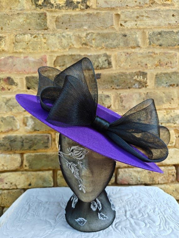 purple black large fascinator millinery burlesque wedding hat headband party race cosplay handmade Kentucky Derby Royal Ascot