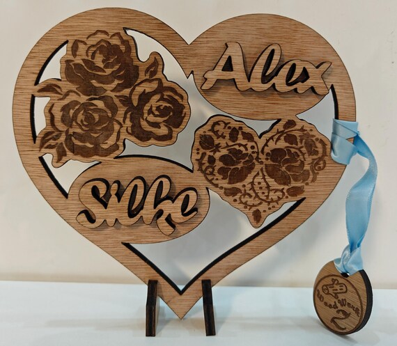 Personalised custom made laser cut engraved wood name word desk table stand free standing wall plaque birthday card sign logo design service
